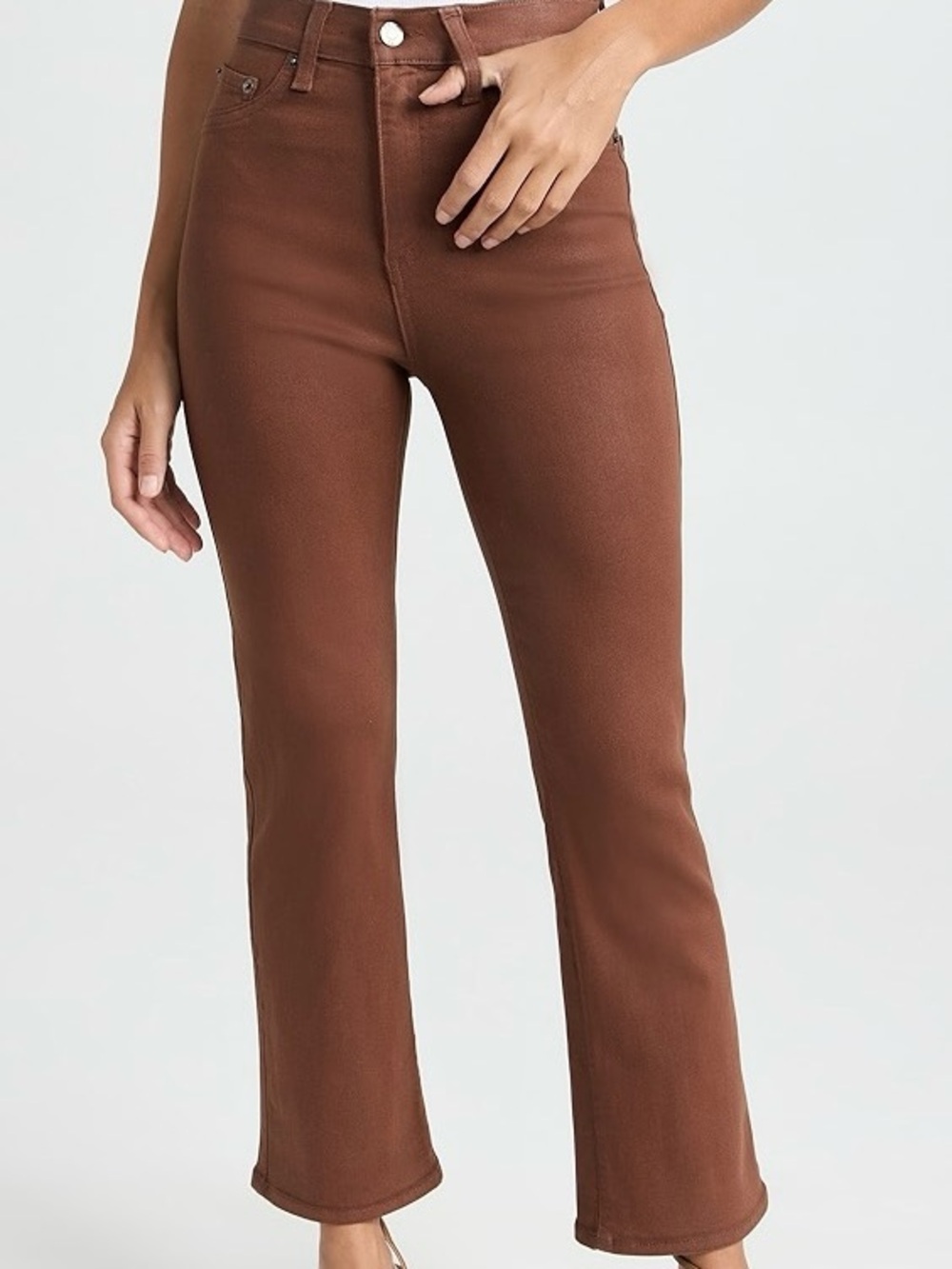 Pistola Lennon High Rise Crop Bootcut Jeans in Coated Cognac Brown Size 25